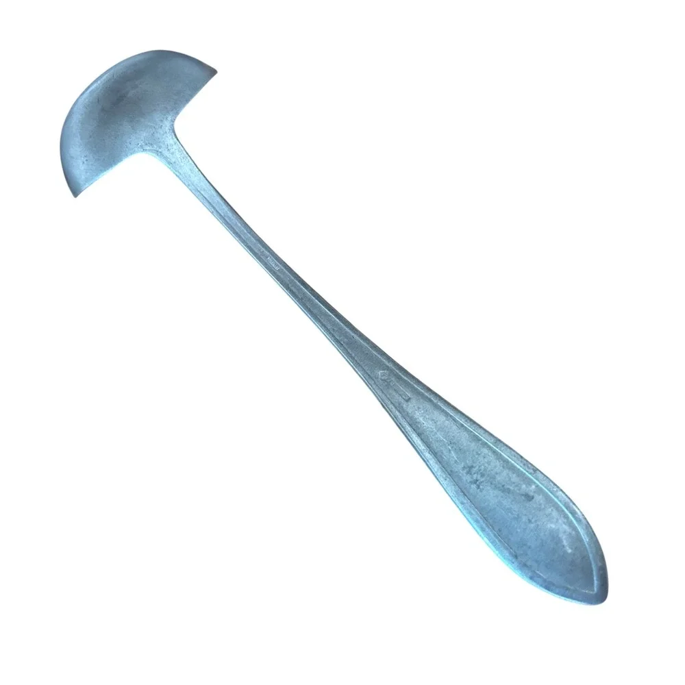 Vintage Aluminum Small Ladle Sauce Spoon Ornate Border Handle Matte Silver Tone